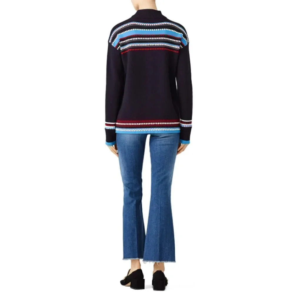 TORY BURCH Navy Printed Knitted Sara Sweater SMALL/ US 4-6